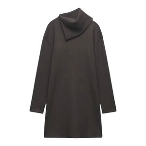 🤎 ZARA Brown Asymmetric Funnel Neck Tunic Dress – Size L | Made in Morocco